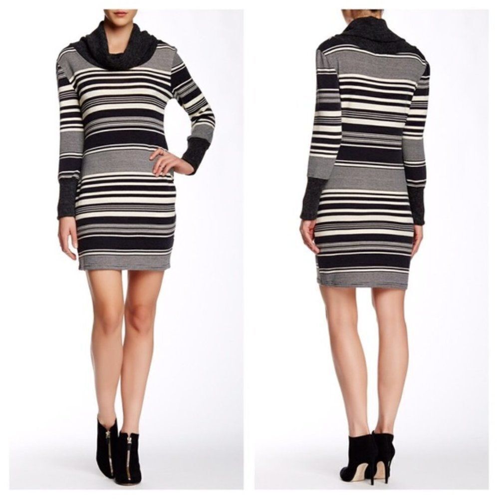 Papillon Cowl Neck Striped Sweater Dress sz XL
